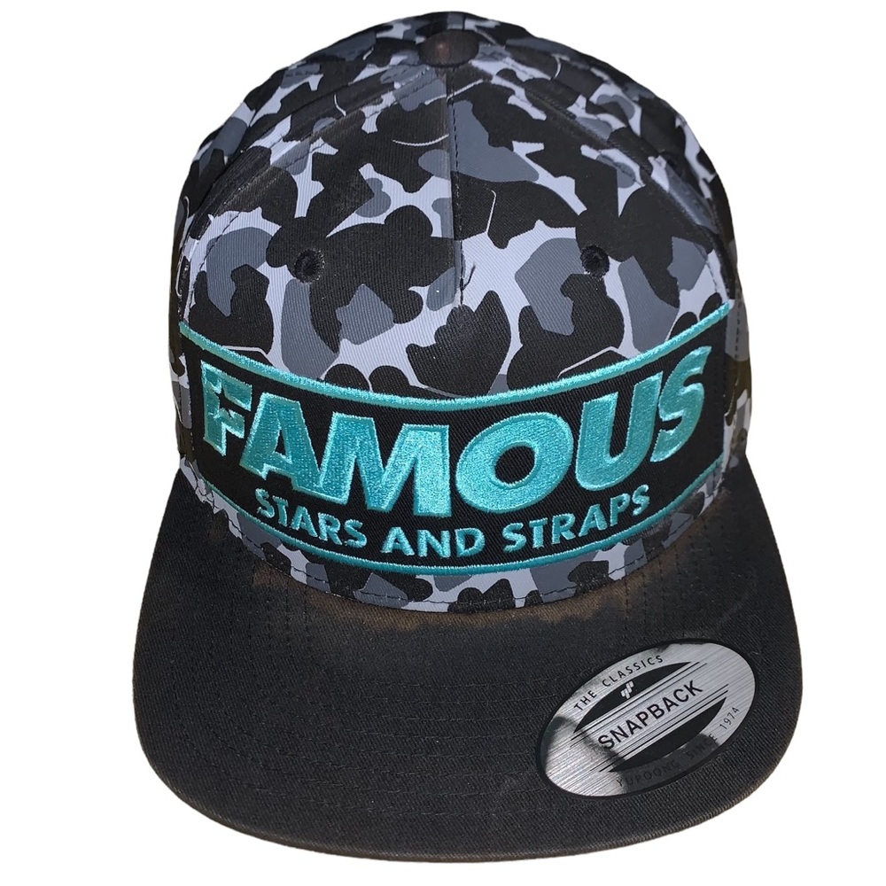 Famous Stars and Straps Blue Camo Snapback Hat Cap *DAMAGED*